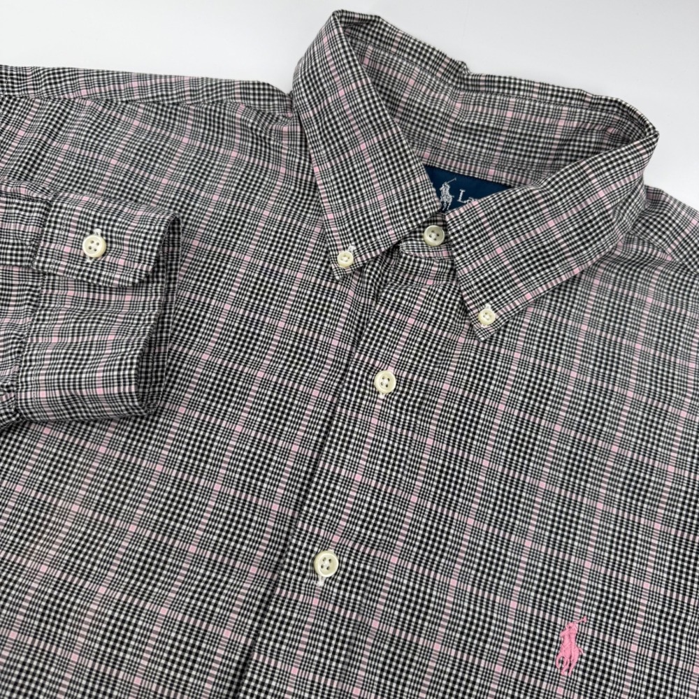 Ralph Lauren Button Down Mens XL Pink Black Plaid Classic Fit Long Sleeve Shirt